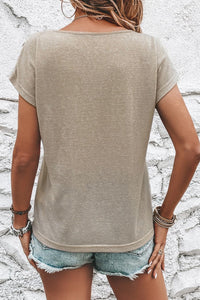 Decorative Button Graphic Round Neck Short Sleeve T-Shirt Trandify deal