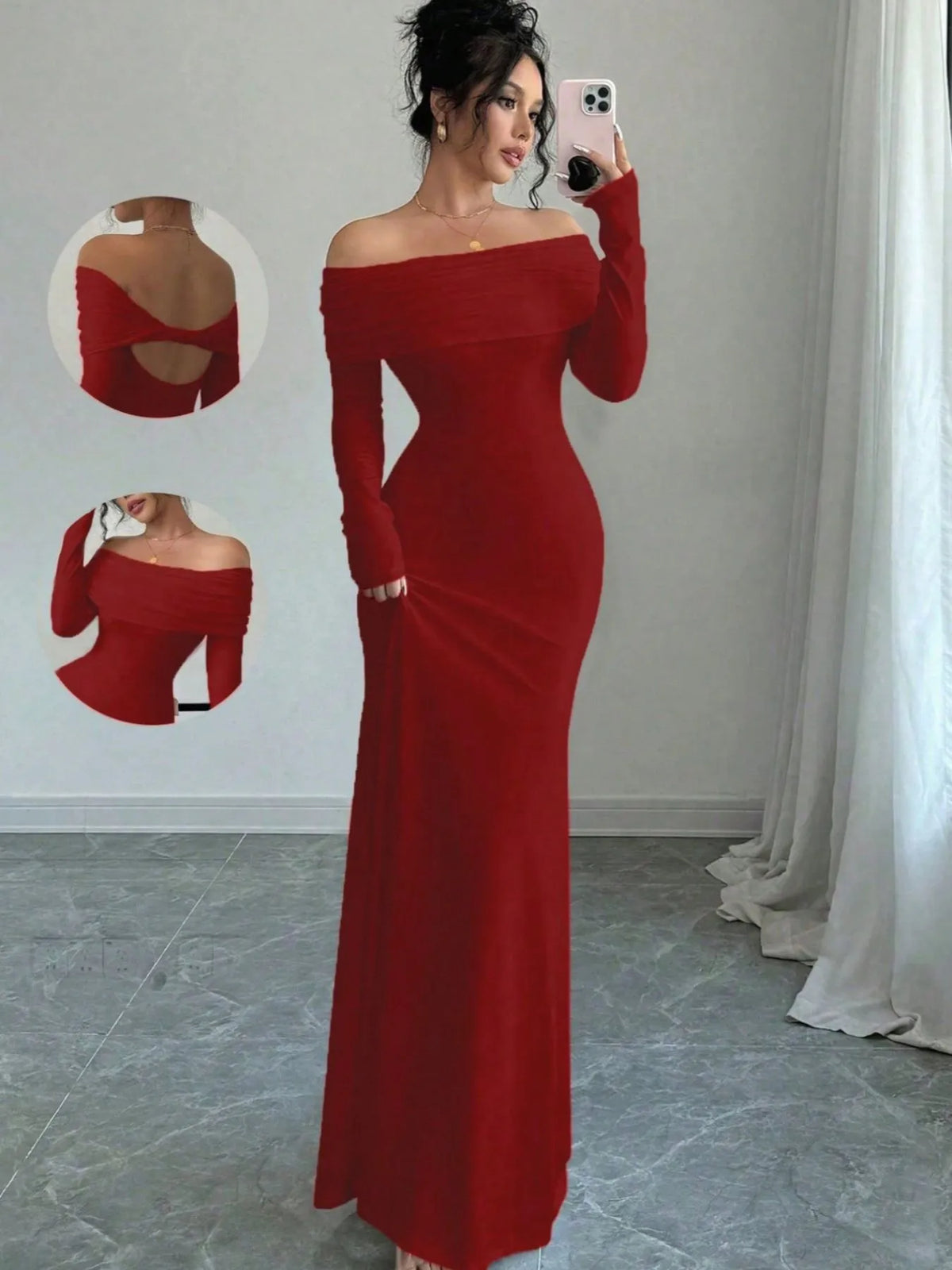 Sexy off-shoulder long sleeve bodycon maxi dress for women, perfect for night out and date nights