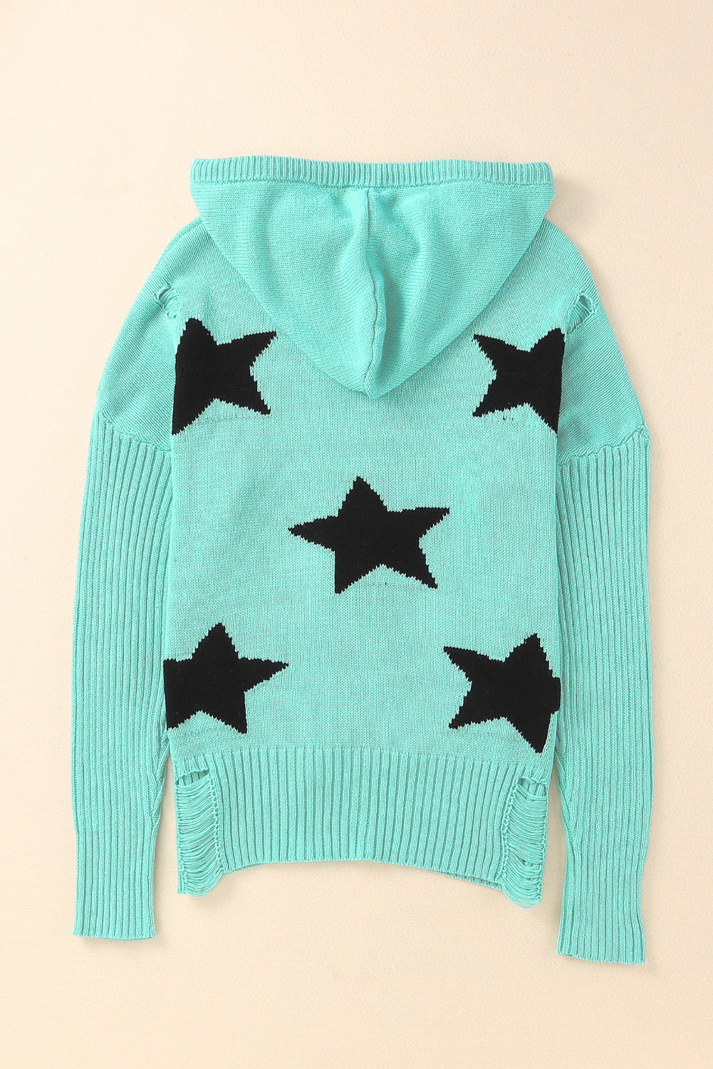 Distressed Drawstring Long Sleeve Hooded Sweater Trandify Deal