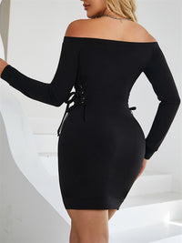 Lace-Up Off Shoulder Long Sleeve Mini Dress Trandify Deal