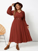 Plus Size Lace Detail V-Neck Balloon Sleeve Dress Trandify deal