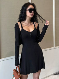 V-Neck Cami Dress & Cardigan Set | Casual Outfit