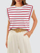 Striped Round Neck Cap Sleeve T-Shirt Trandify deal