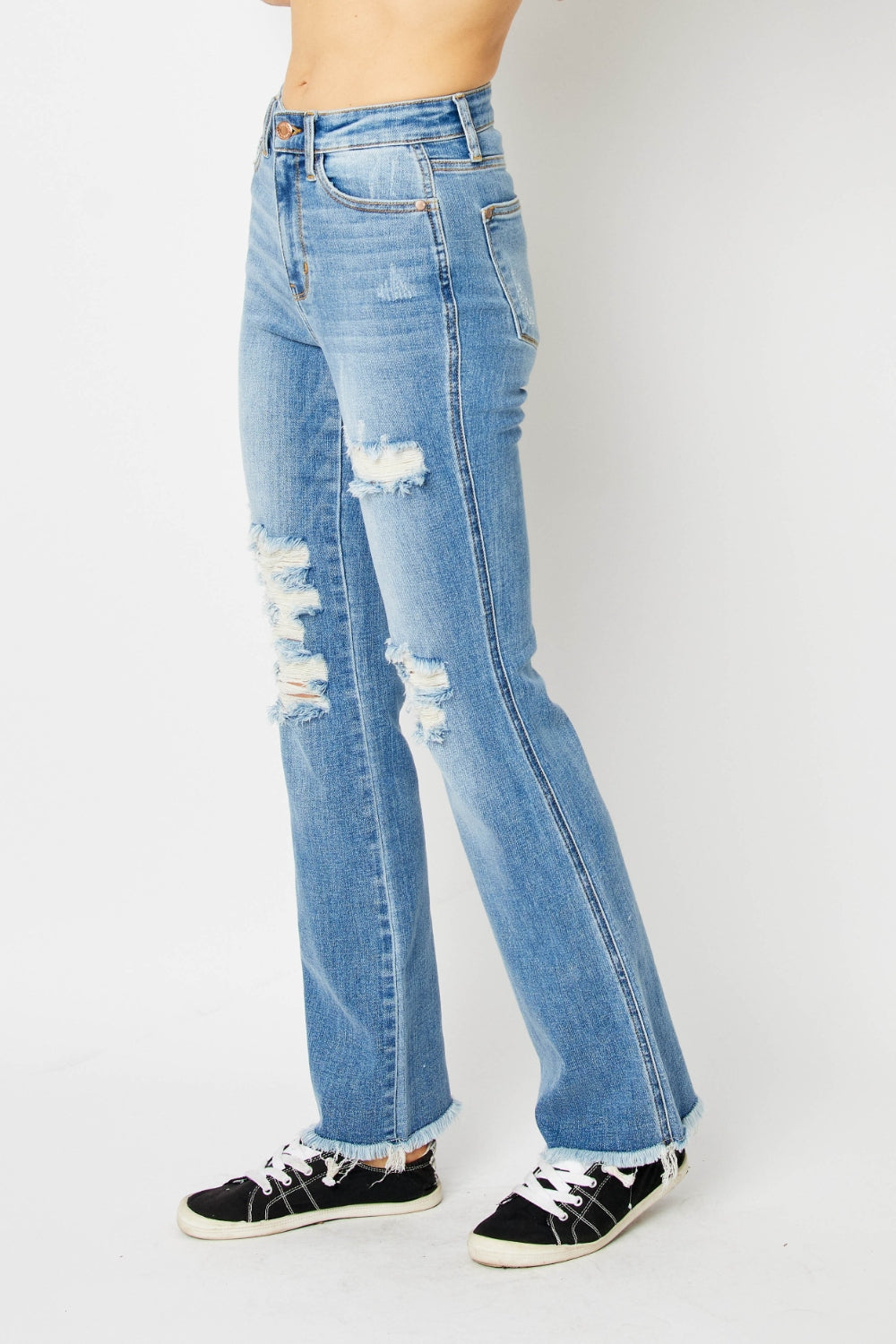 Judy Blue Full Size Distressed Raw Hem Bootcut Jeans Trandify deal