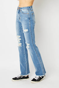 Judy Blue Full Size Distressed Raw Hem Bootcut Jeans Trandify deal