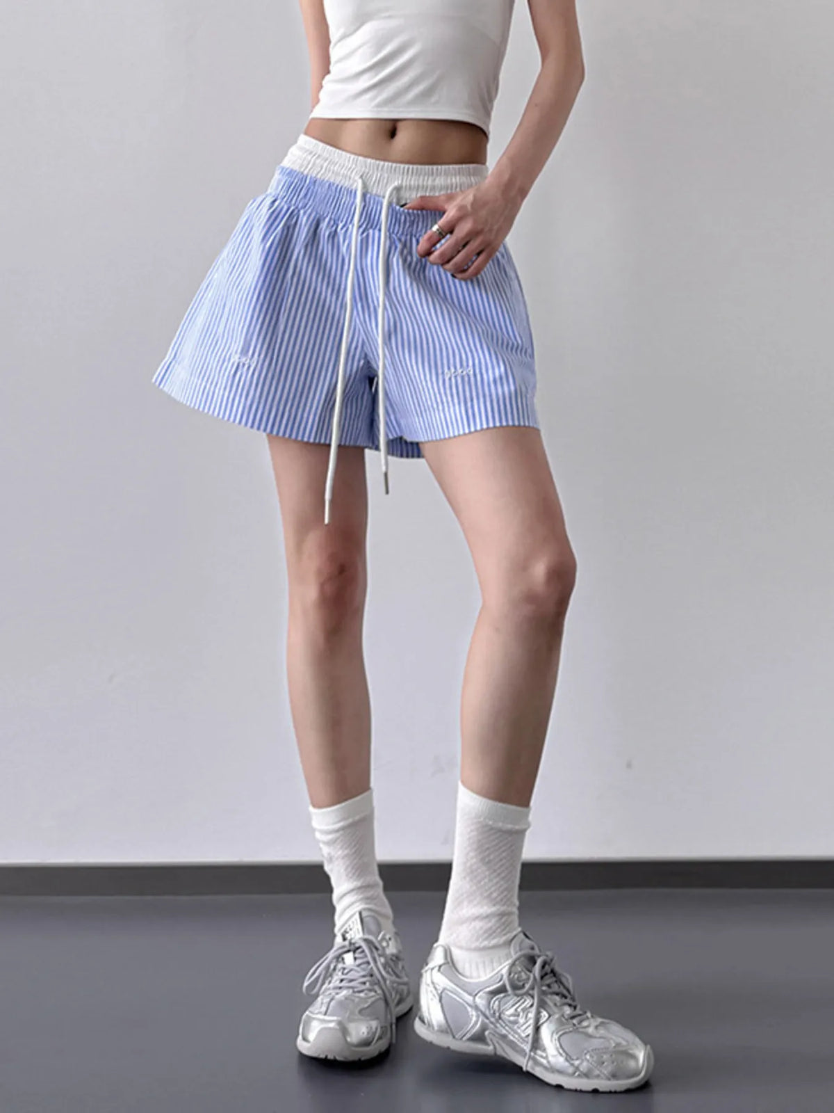 Women’s striped drawstring waist casual shorts for summer
