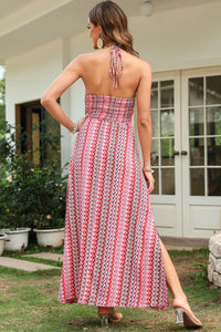 Slit Printed Halter Neck Dress Trandify deal