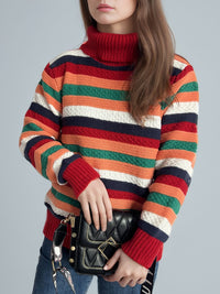 Contrast Stripes Turtleneck Long Sleeve Sweater Trandify Deal