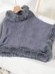 Fuzzy Hem Cable-Knit Poncho Trandify Deal