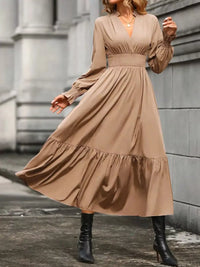 Ruched Midi Dress Long Sleeve Tiered Bodycon - Regular & Plus Size