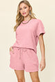 Double Take Full Size Texture Short Sleeve T-Shirt and Drawstring Shorts Set - Trandify Deal