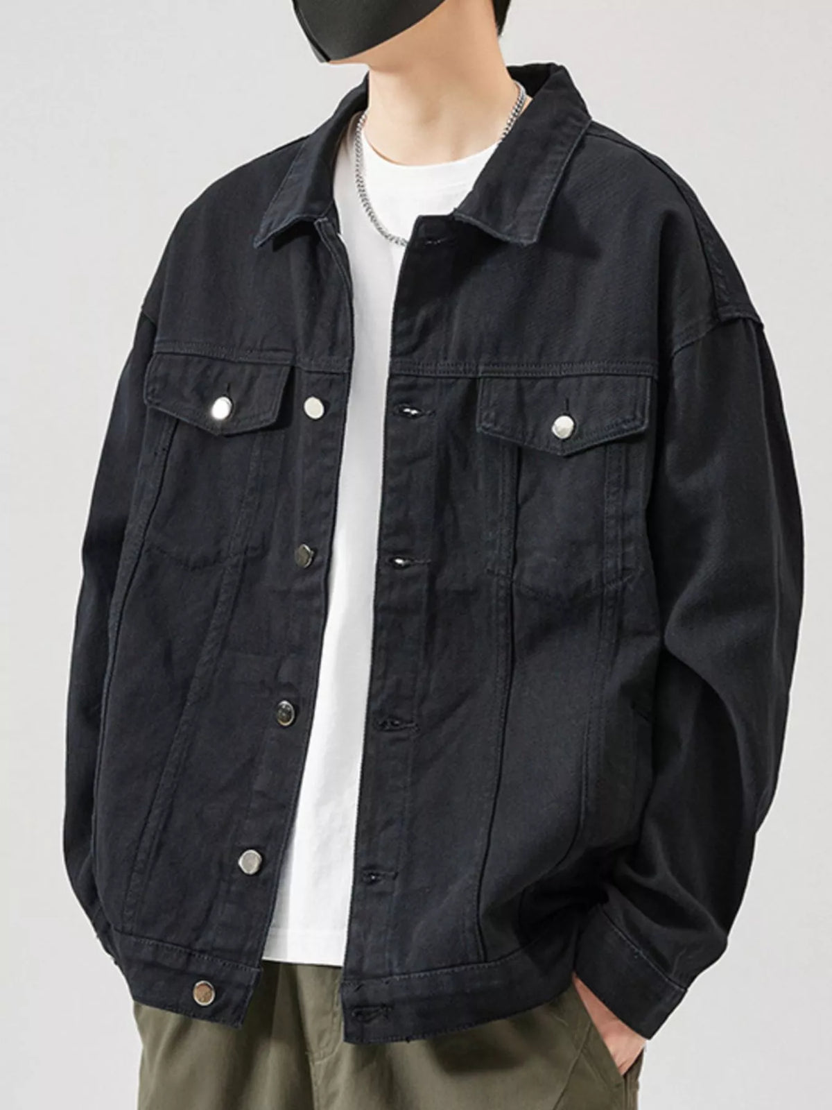Plus Size Denim Jacket for Men, Classic Fit Button-Up