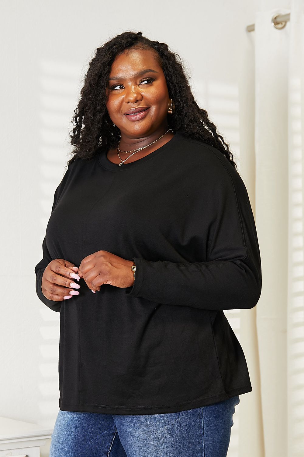 Double Take Seam Detail Round Neck Long Sleeve Top Trandify Deal