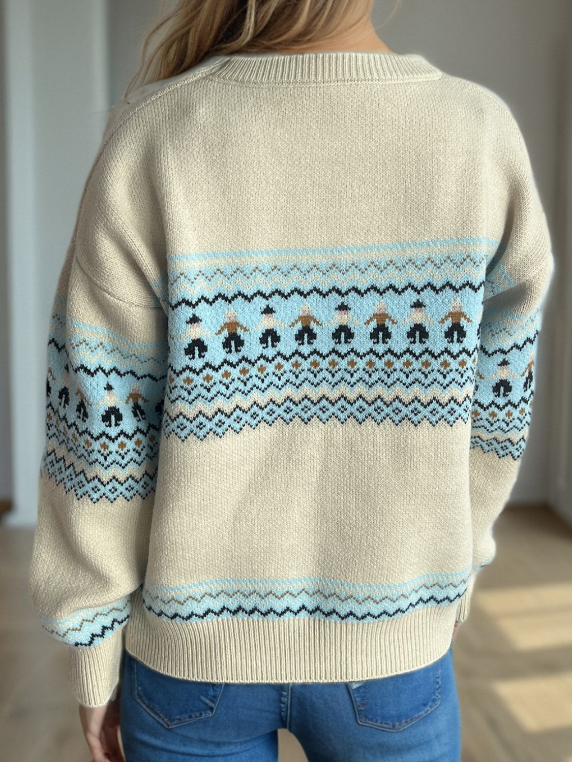Contrast Round Neck Dropped Shoulder Sweater Trandify Deal