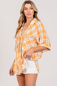 SAGE + FIG Plaid Button Up Side Slit Shirt Trandify deal
