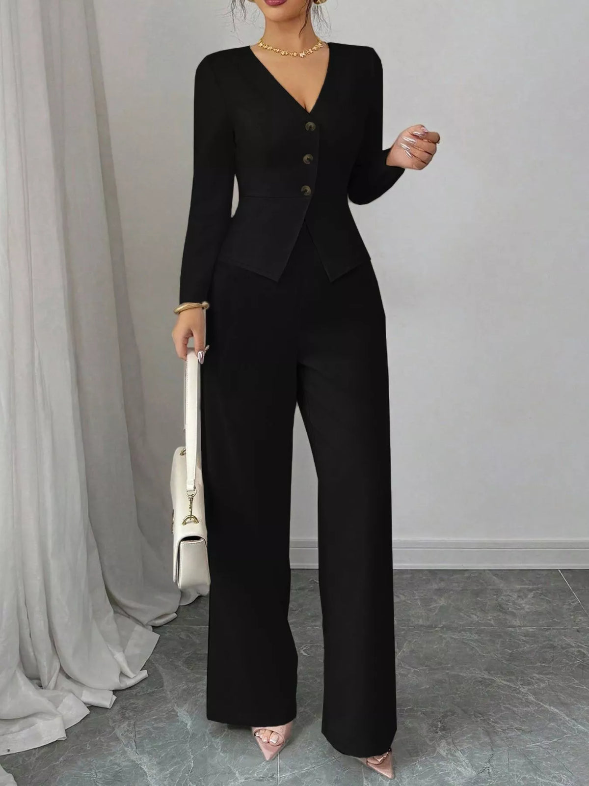 Women's Coordinated Set - Button Up Top & Pants Outfit
