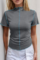 Basic Bae Contrast Trim Mock Neck Short Sleeve T-Shirt - Trandify Deal