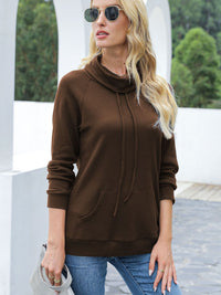Drawstring Mock Neck Raglan Sleeve T-Shirt Trandify deal