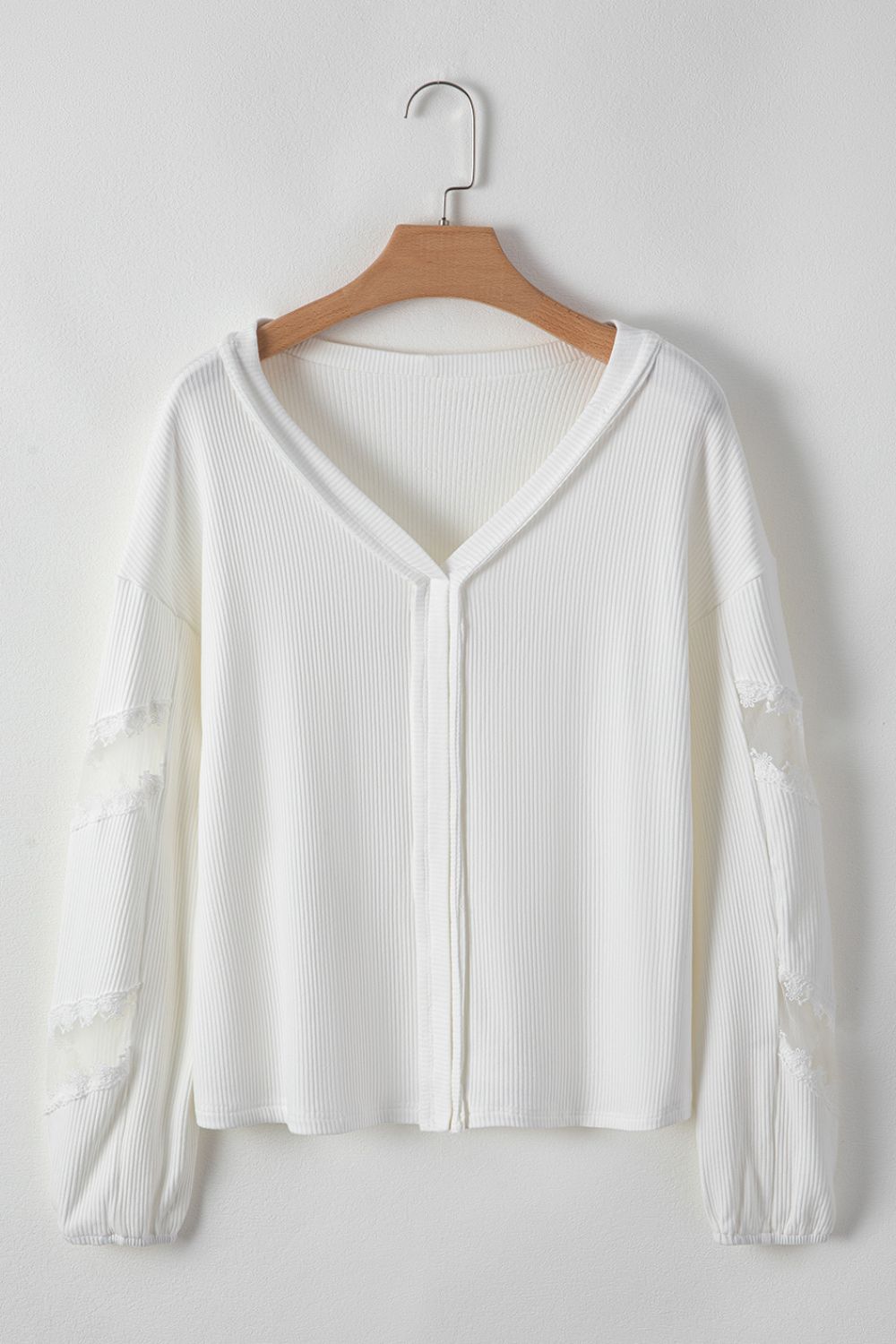 Lace Detail Drop Sleeve Ribbed Top Trandify Deal
