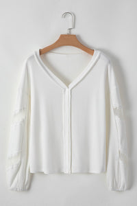 Lace Detail Drop Sleeve Ribbed Top Trandify Deal