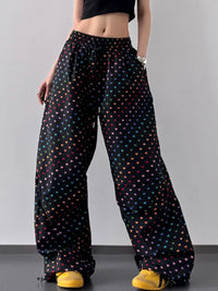Plus Size Drawstring Joggers with Floral Heart Design – Trendy Comfortable Women’s Pants