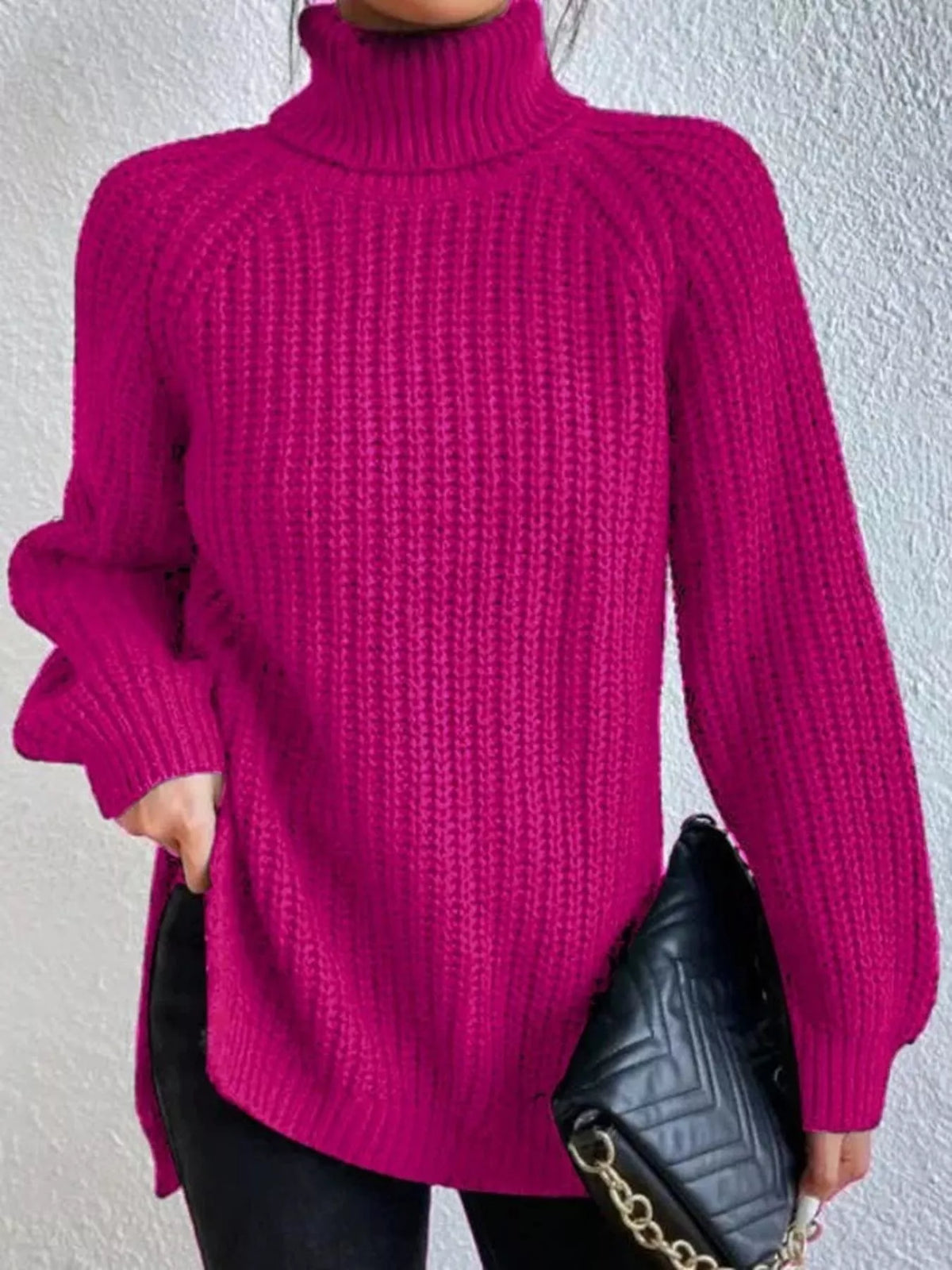 Plus Size Turtleneck Sweater - Ribbed Long Sleeve Top