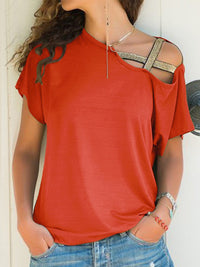 Asymmetrical Neck Short Sleeve T-Shirt Trandify Deal