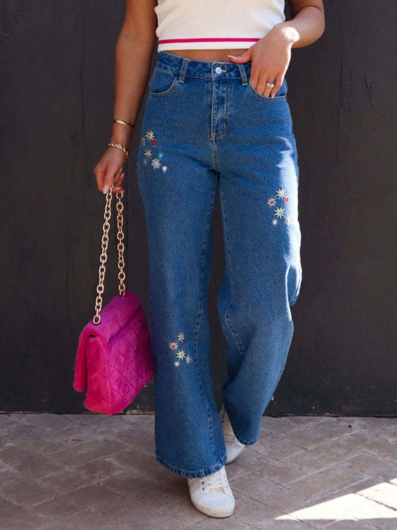 Embroidered Straight Jeans with Pockets Trandify deal