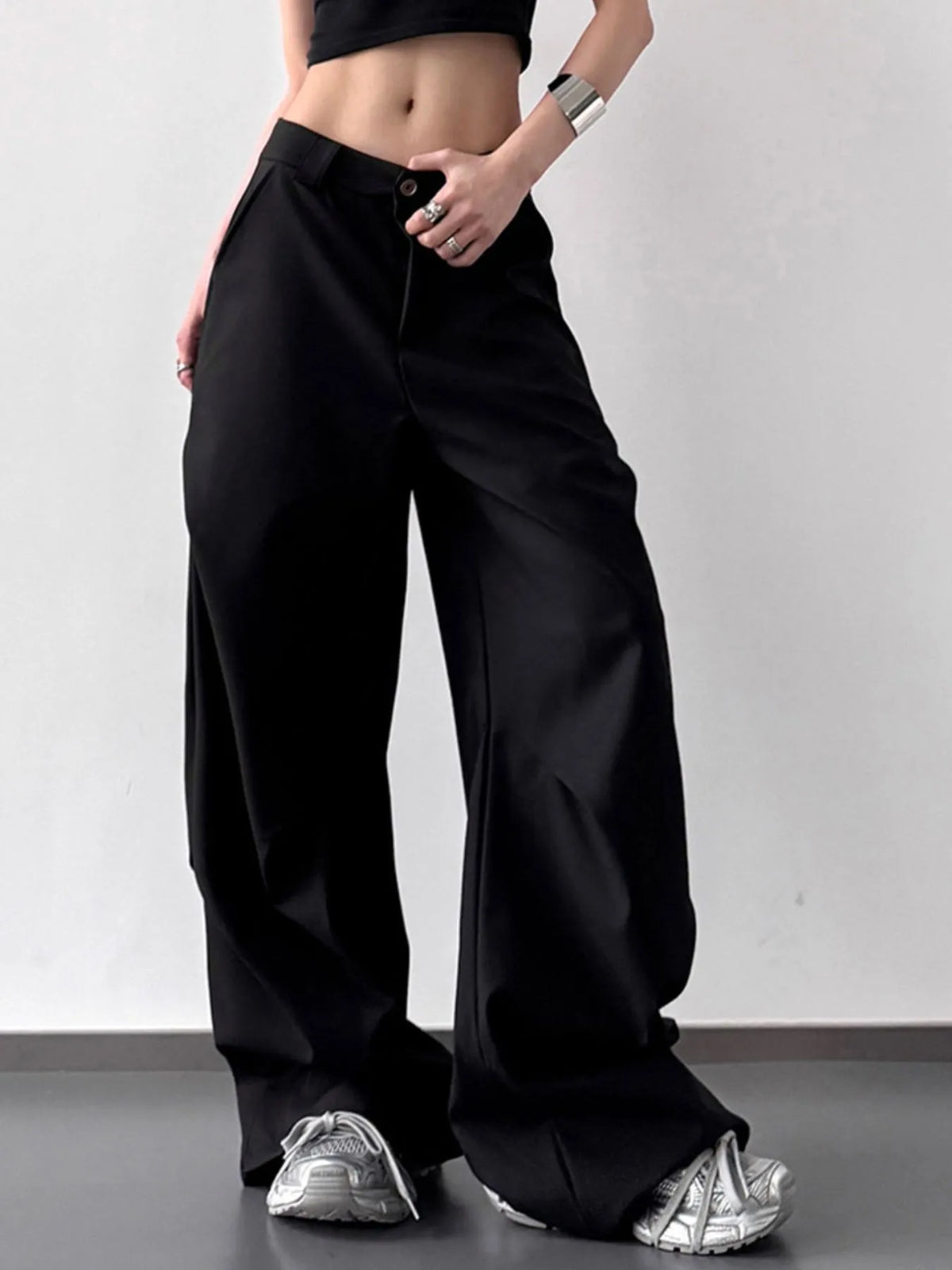 Plus size wide leg pants for women – breathable relaxed fit trousers in black