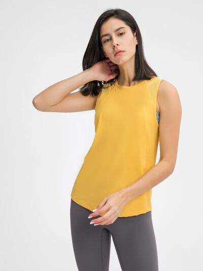 Women’s Cutout Back Active Tank Top – Cropped Yoga Tee for Workouts