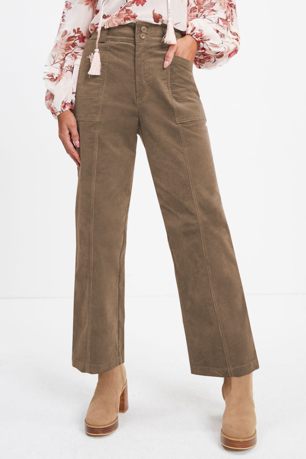 Half Elastic Waist Straight Pants Trandify Deal