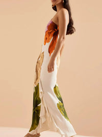 Floral Print Single Shoulder Maxi Dress for Women – Boho Summer Long Dress with Side Slit