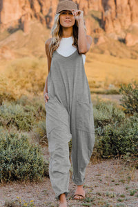 Double Take Full Size V-Neck Sleeveless Jumpsuit with Pockets - Trandify Deal