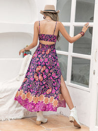 Slit Printed Asymmetric Neck Midi Cami Dress Trandify Deal