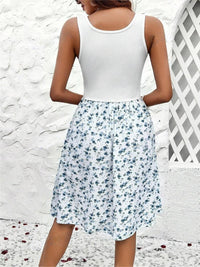 Lace Detail Floral Round Neck Sleeveless Dress Trandify deal