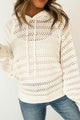 Women's lacy openwork knit hoodie with drawstring hood long sleeve sweater casual boho chic top for fall layering