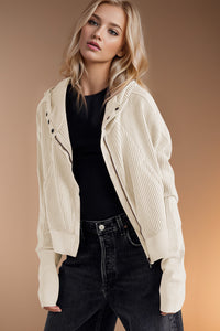 Double Take Waffle-Knit Zip Up Long Sleeve Hooded Jacket Trandify Deal