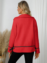Pocketed Button Down Collared Neck Jacket Trandify Deal