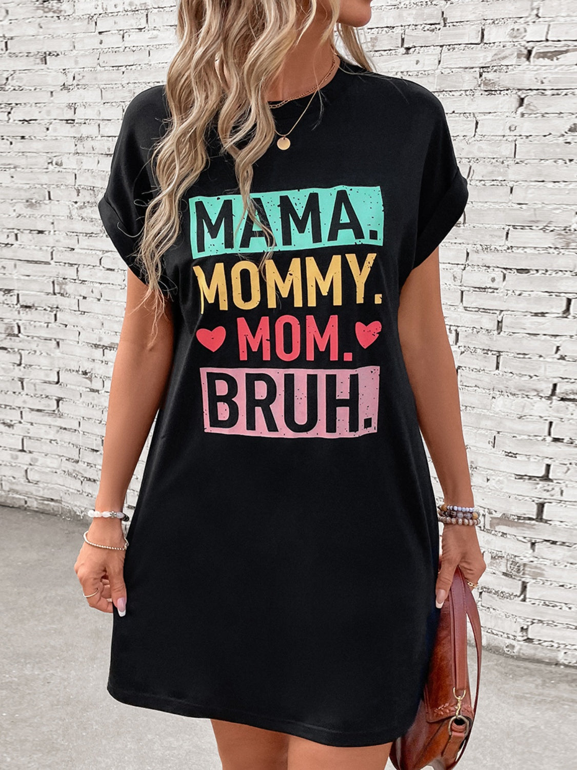 Letter Graphic Short Sleeve Mini Tee Dress Trandify deal