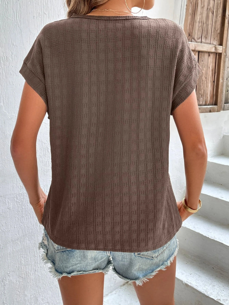 Textured Round Neck Short Sleeve Top Trandify deal