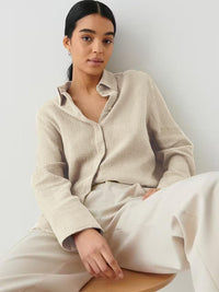 Textured Collared Neck Long Sleeve Shirt Trandify deal