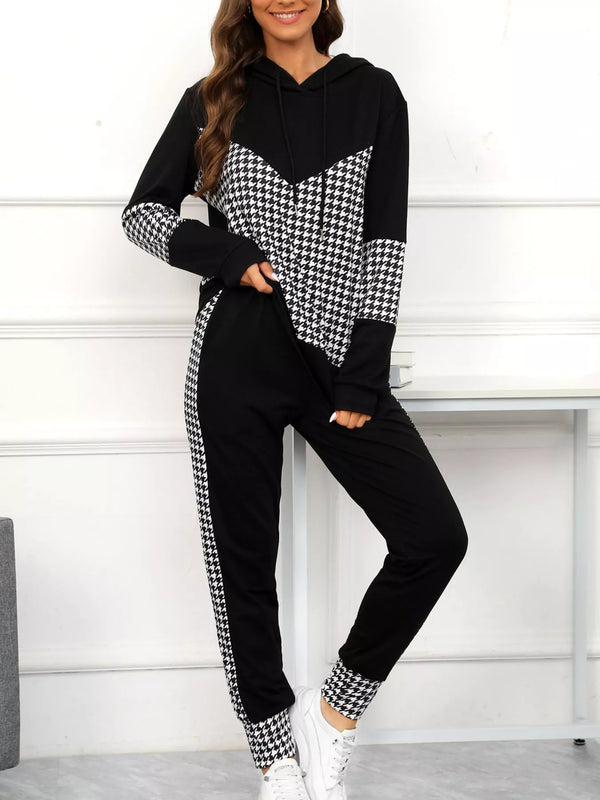 Houndstooth Hoodie & Jogger Set - Women's Outfit