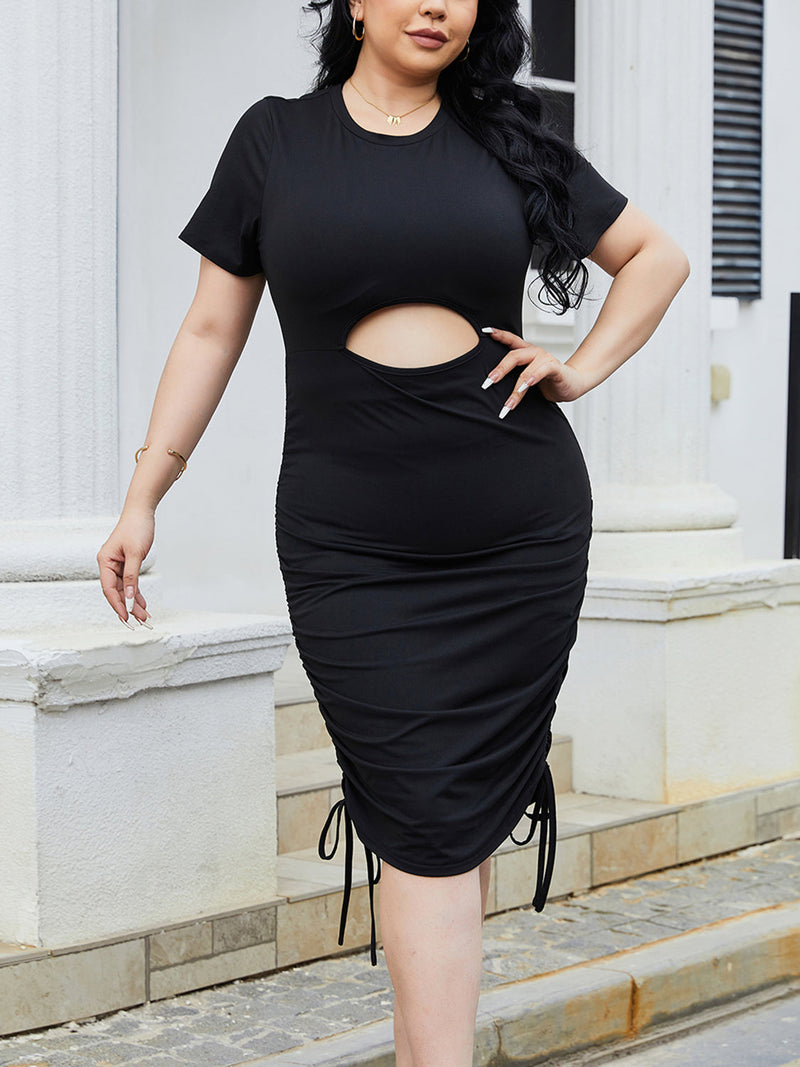 Plus Size Cutout Ruched Round Neck Short Sleeve Dress Trandify deal