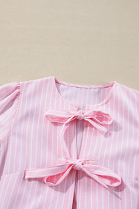 Women's Striped Peplum Blouse with Tie-Front Detail – Trendy Tops for Women