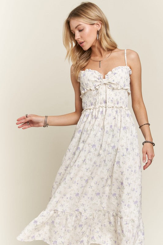 ADORA Smocked Floral Sweetheart Neck Cami Dress Trandify Deal