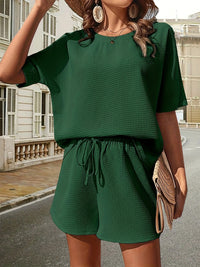 Waffle-Knit Half Sleeve Top and Shorts Set Trandify deal