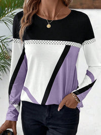 Contrast Round Neck Long Sleeve T-Shirt Trandify Deal