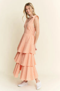 Flowy Checkered Print Dress with Ruffled Skirt – Casual Women’s Fashion