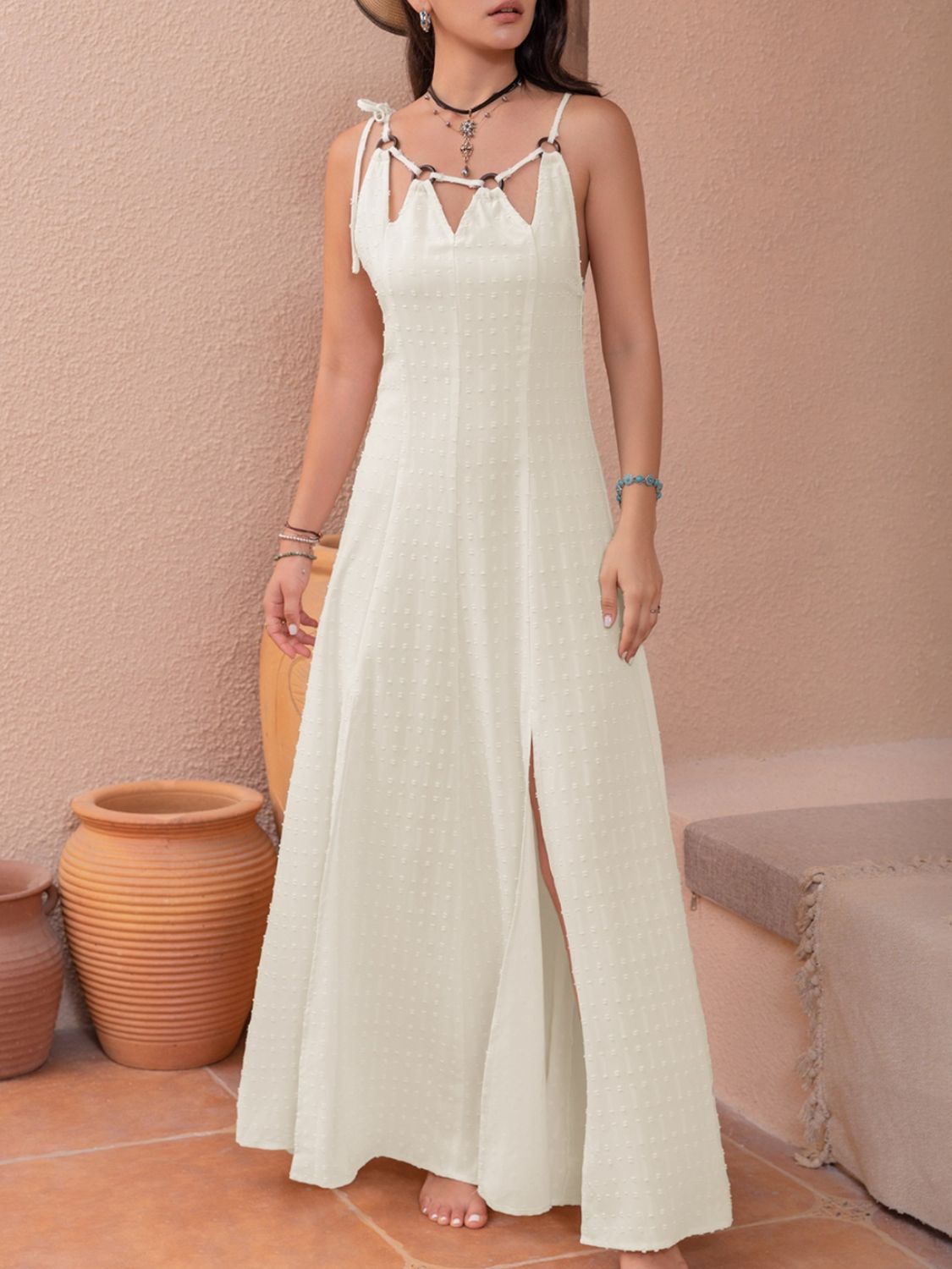 Swiss Dot Cutout Sleeveless Maxi Dress Trandify Deal