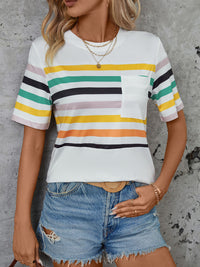 Striped Round Neck Short Sleeve T-Shirt Trandify deal
